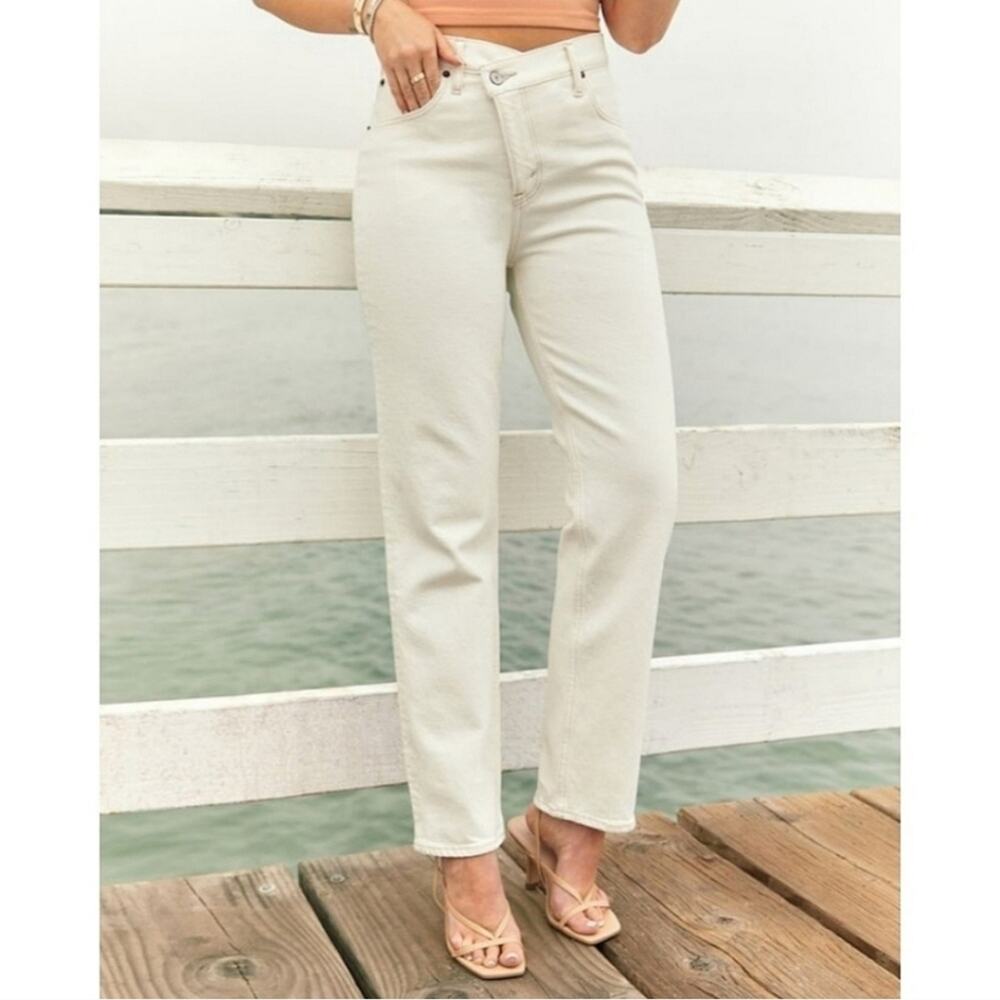 Abercrombie & Fitch Dad High-Rise Criss Cross Straight Leg Jeans Cream Size 4